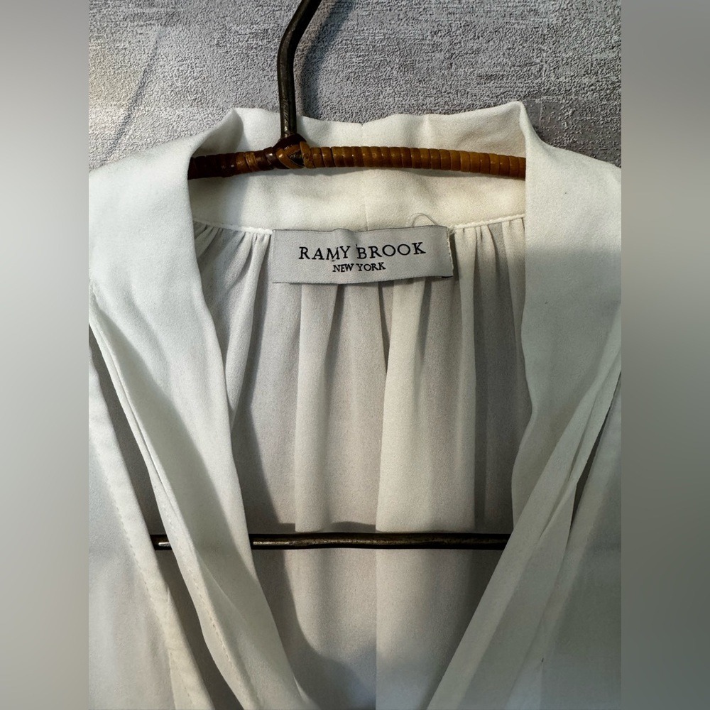 Ramy Brook Claire V Neck Tie Neck Blouse Button Top White Medium - Picture 4 of 8